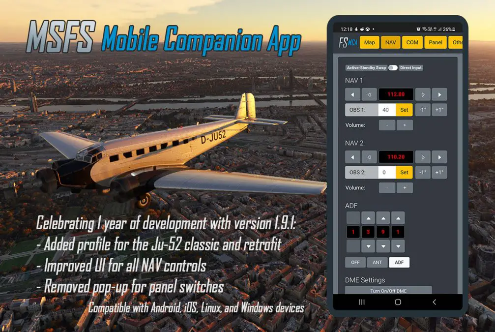 MSFS Mobile Companion App gains support for the Junkers Ju-52, improved NAV controls