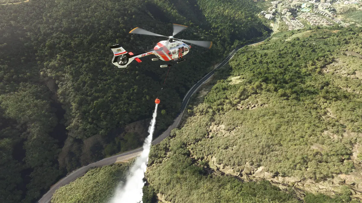You can now put wildfires out in MSFS with the Firefighter variant of the H145 helicopter