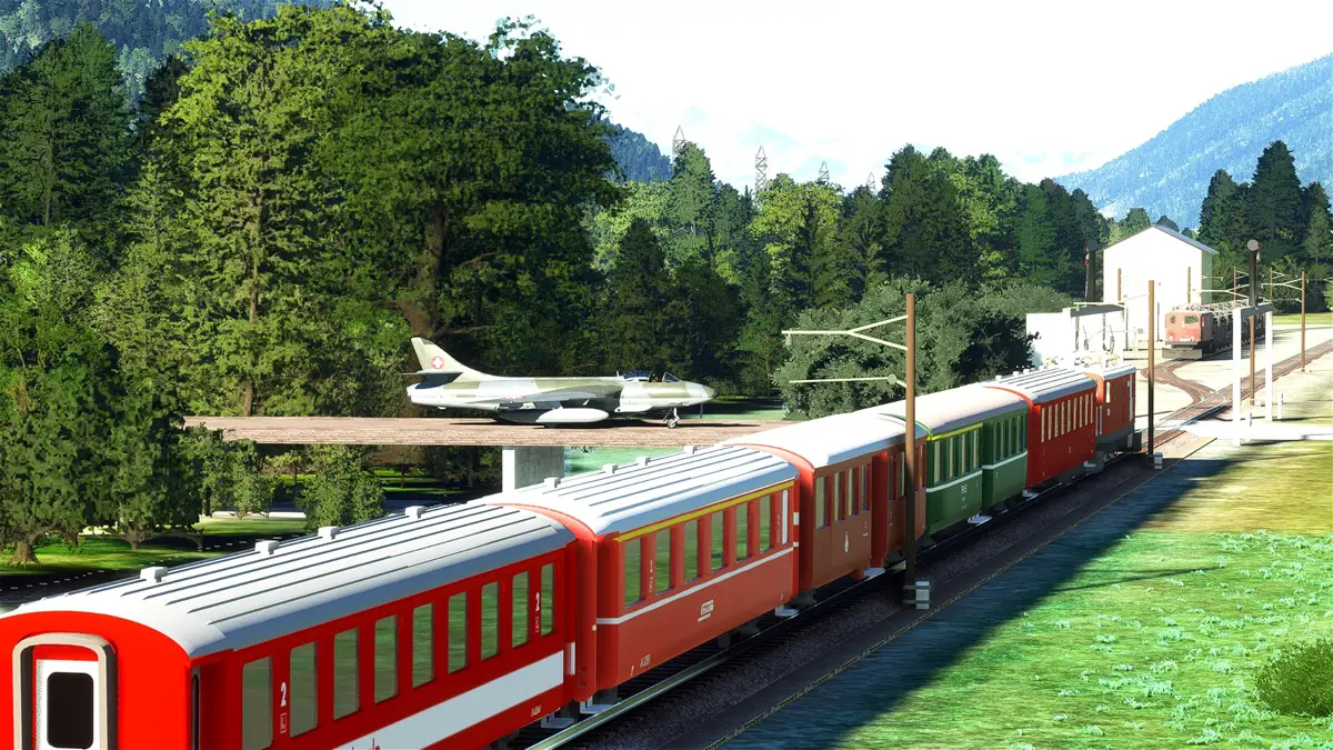 This Swiss airfield for MSFS has an animated train model of the famous Glacier Express