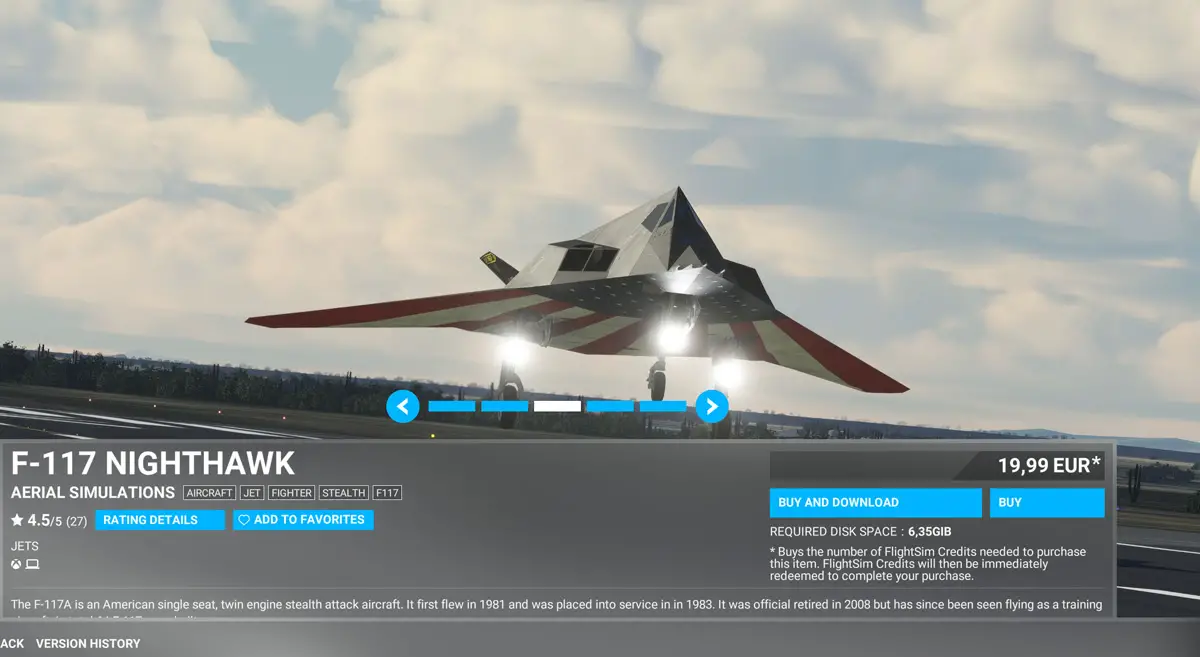The F-117 Nighthawk is now available in the MSFS Marketplace!