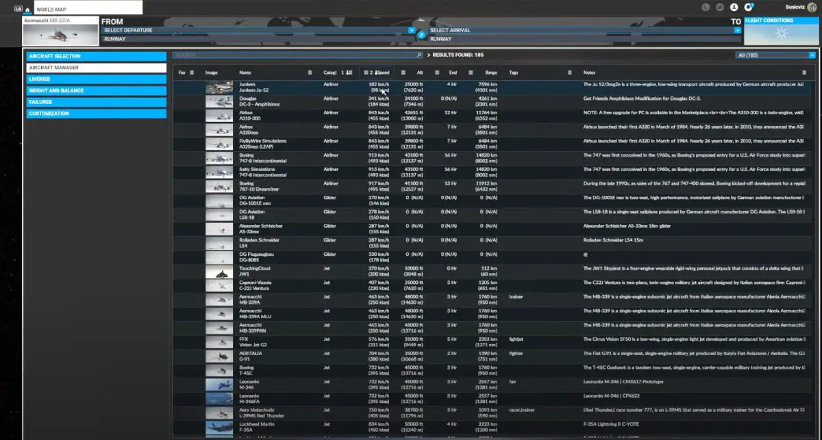 New utility allows users to compare, tag, and add notes to aircraft inside MSFS