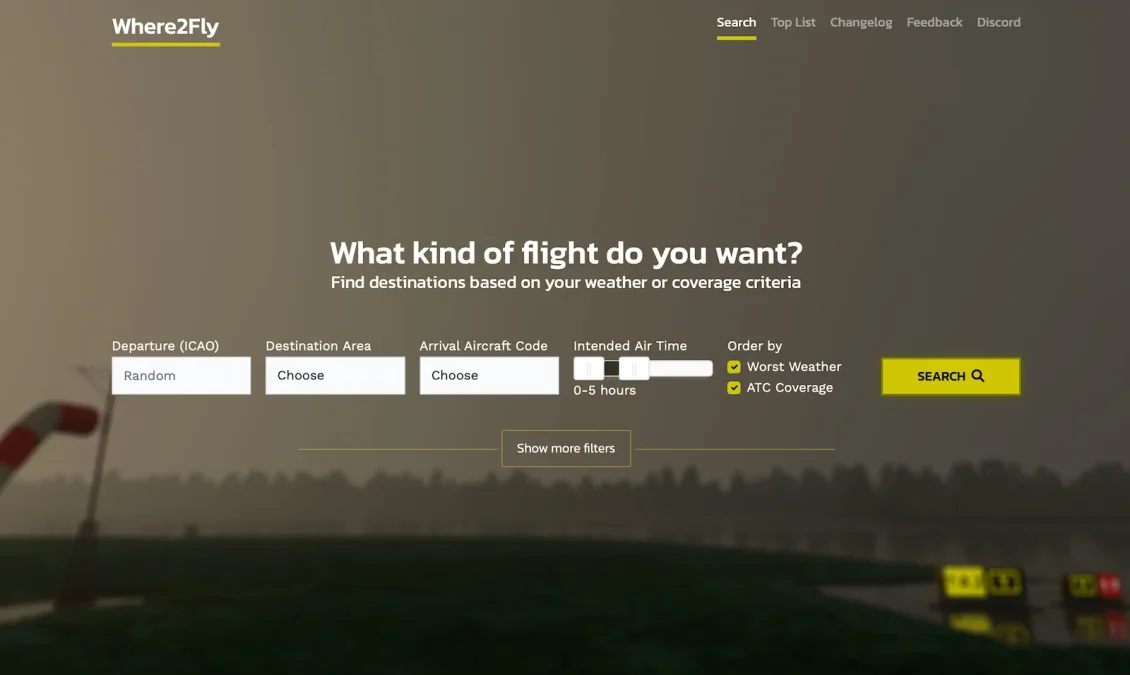 Where2Fly helps you find new destinations for your next flights in MSFS
